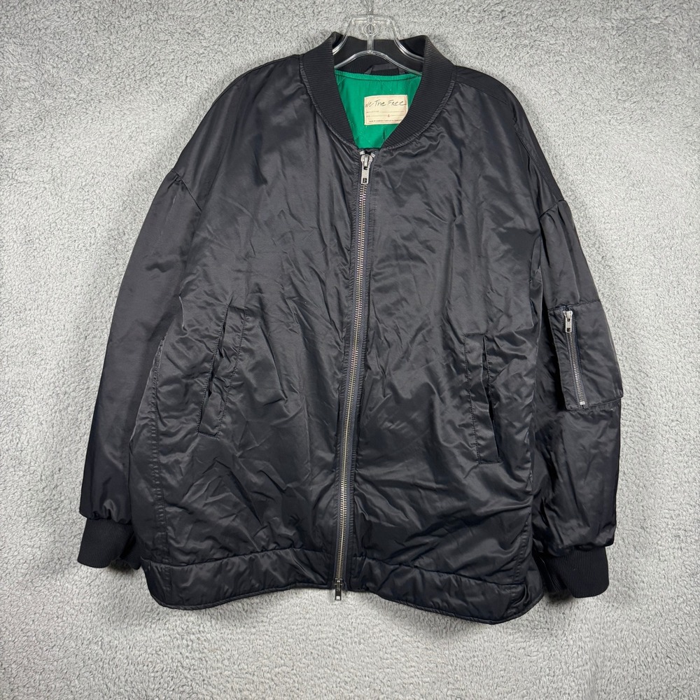 We The Free Free People Becca Black Oversized Bomber Jacket Quilted Lining L